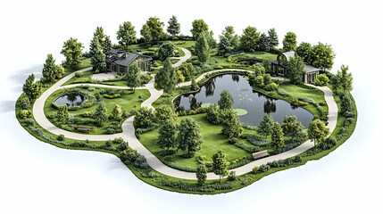 Lush park landscape design, aerial view
