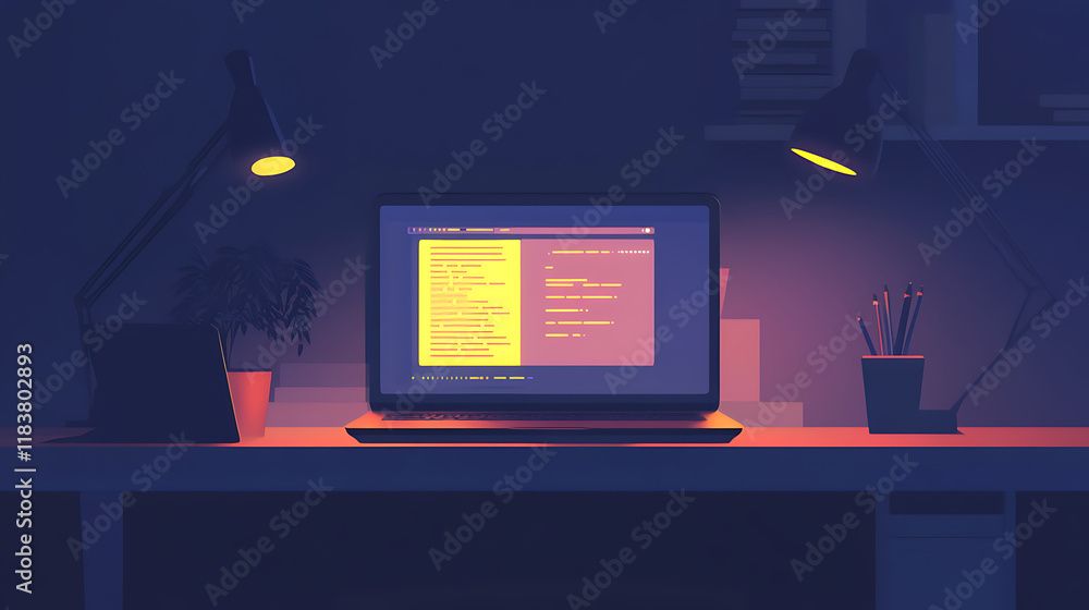 Aufkleber Nighttime coding session: illuminated laptop screen displaying swift programming language syntax for software development