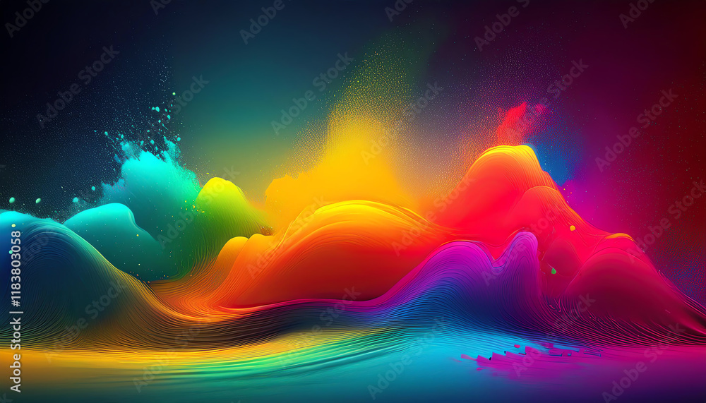 Aufkleber a vibrant, abstract depiction of colorful waves and splashes blending together in a harmonious displ