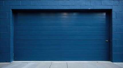 A Deep Blue Garage Door Against a Matching Brick Wall
