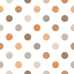 Seamless pattern in multicolored polka dots with paper texture in warm fall holiday theme, confetti.Watercolor hand illustration as a background for harvest festival,birthday party,children's party