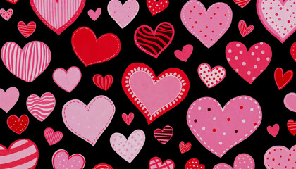 Heart Pattern on Black Background for Valentine's Day