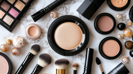 Elegant Makeup Collection: Flatlay of Luxury Cosmetics and Accessories