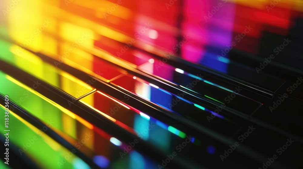 Poster a stacked area chart with vibrant colors on a digital screen, showing layered data distribution over
