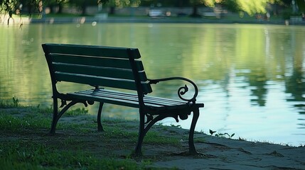 Serene Park Bench by a Tranquil Lake