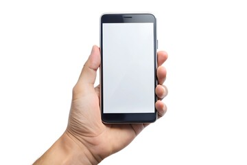 Hand holding smartphone with blank screen, showcasing modern communication technology