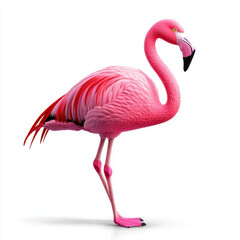 Fototapeta premium Elegant Pink Flamingo: A Majestic Pose Against a Pure White Background