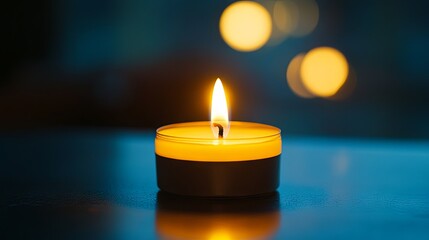 Single Candle in Dark Blue Background
