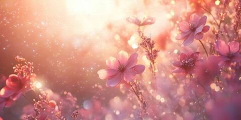 Fototapeta premium Pink Cosmos Flowers in Soft Golden Sunlight