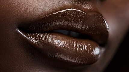 Fototapeta premium Close-up of Sensual Brown Lips with Glossy Finish