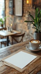 Blank Menu Mockup in a Cozy Cafe with Latte