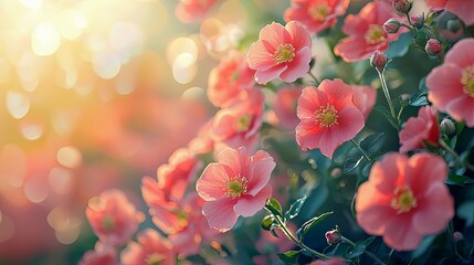 Fototapeta premium Close-up of Pink Flowers in Sunlight: A Stunning Floral Image
