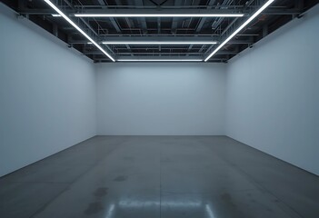 Fototapeta premium Empty Modern Gallery Space with Bright Fluorescent Lighting