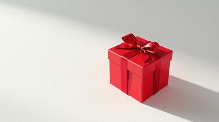 Obraz premium A vibrant red gift box with a large satin ribbon bow, presented on a light background