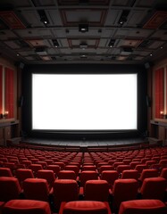 Empty Movie Theater Seats Facing Large Blank Screen