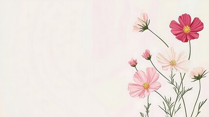 Naklejka premium Delicate Pink and White Cosmos Flowers Blossom