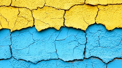 Obraz premium Cracked Blue and Yellow Wall Texture: Abstract Grunge Background. Perfect for design projects and artistic expression.