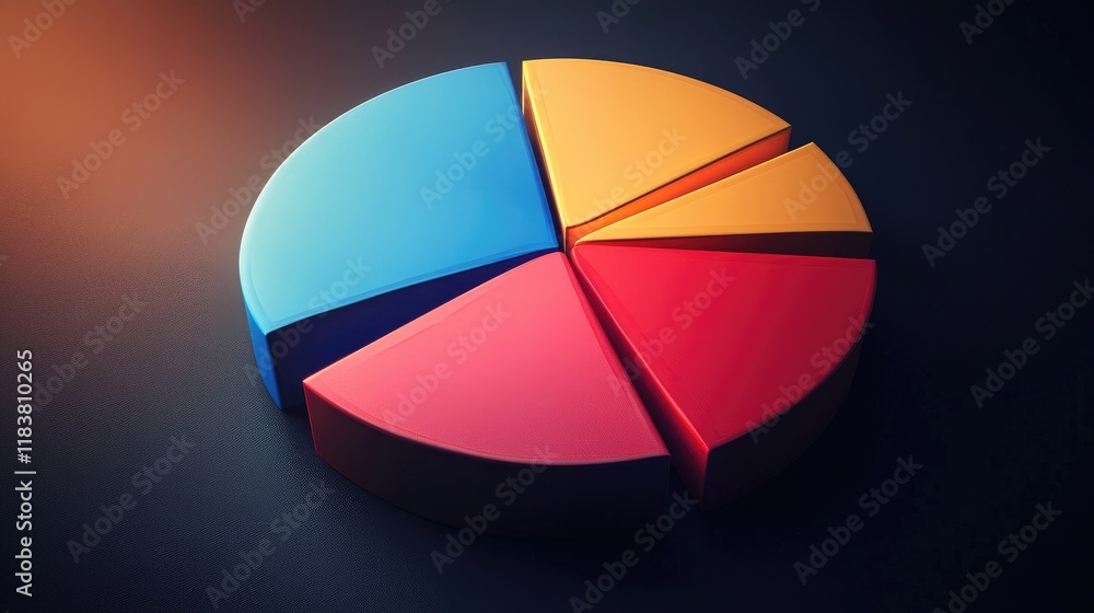 Aufkleber a visually appealing d pie chart rotating slowly, with labels and percentages emerging, showcasing a