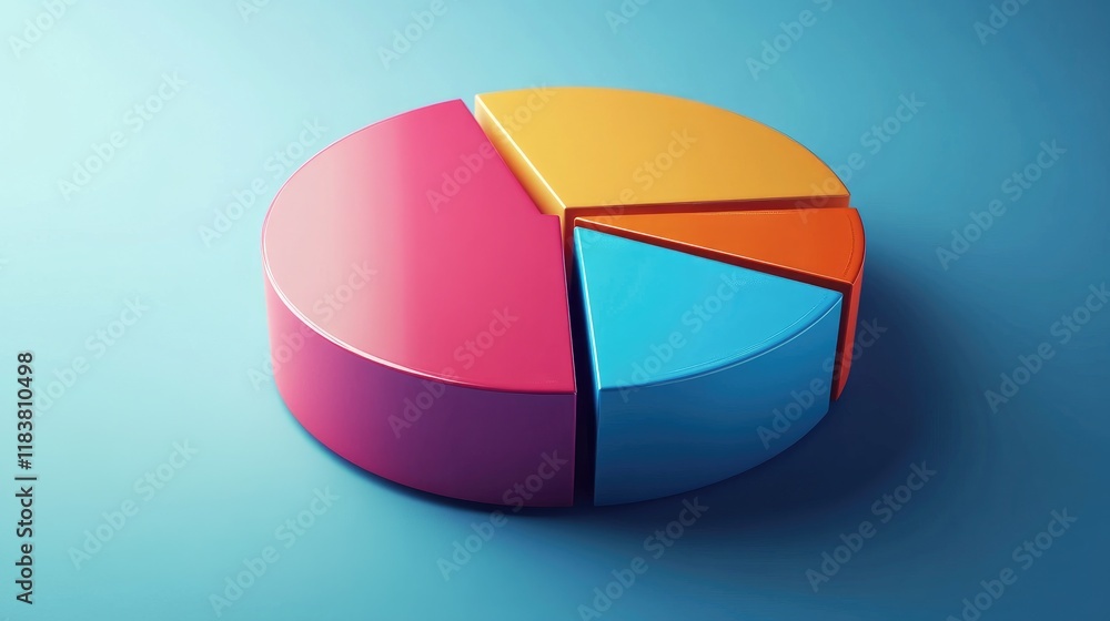 Poster a visually appealing d pie chart rotating slowly, with labels and percentages emerging, showcasing a