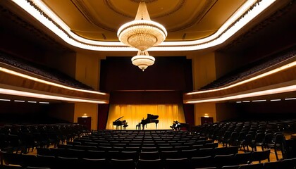 Elegant Concert Hall Stage with Grand Pianos and Seating