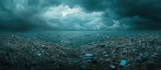 Obraz premium Ocean Pollution: A Dark and Stormy Seascape of Plastic Waste