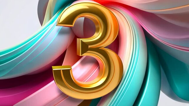 Colorful animated number three. Symbol 3. Invitation for a third birthday party, business anniversary, or any event celebrating a third milestone.