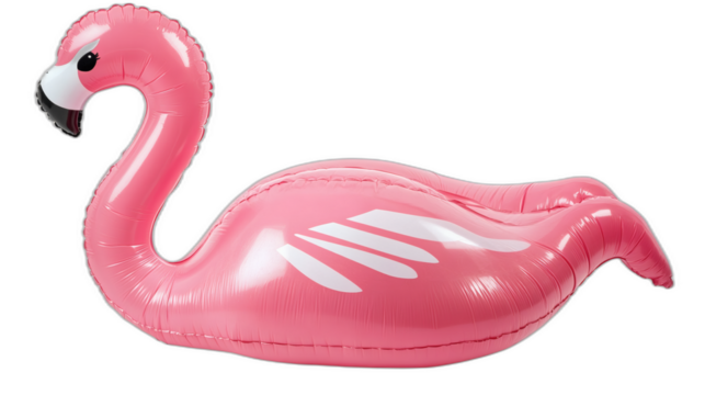 pink inflatable flamingo isolated on white transparent background