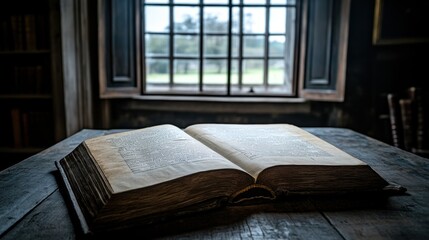 Ancient Tome by a Window: A Still Life of History and Knowledge