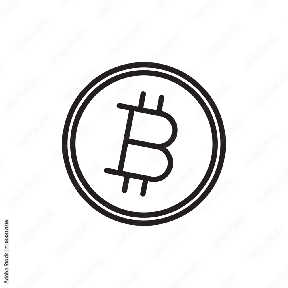 Poster bitcoin icon flat vector set outline