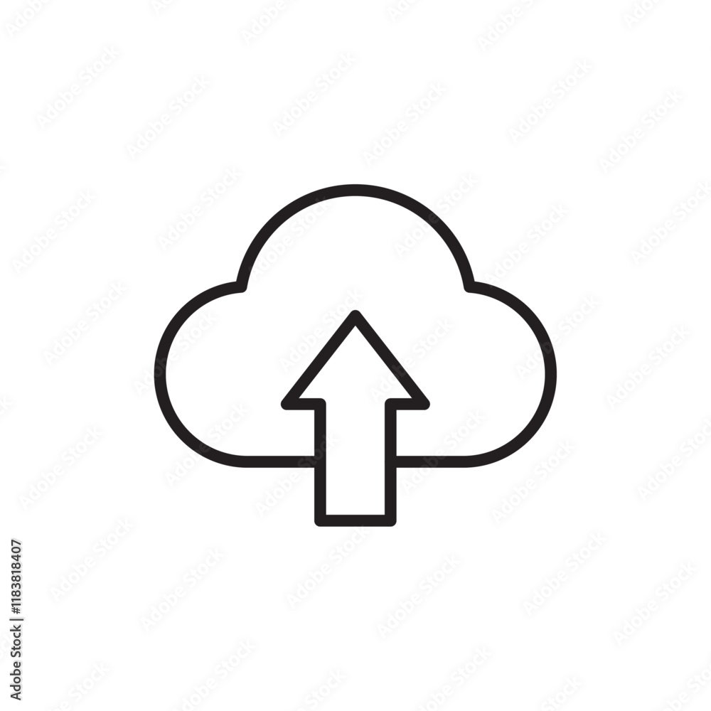 Poster cloud upload icon flat vector set outline