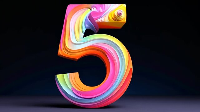 Colorful, animated number five. Symbol 5. Invitation for a fifth birthday party, business anniversary, or any event celebrating a fifth milestone.