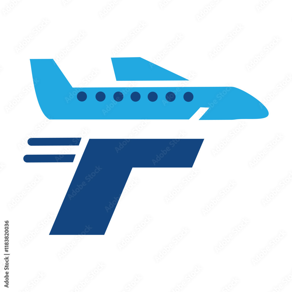 Poster the image shows a flat logo design of an initial letter f in blue color in a plane shape