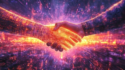 Obraz premium Digital Handshake: A Fusion of Humanity and Technology