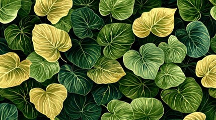 Obraz premium Lush Green Tropical Leaves: A Vibrant Botanical Background Image
