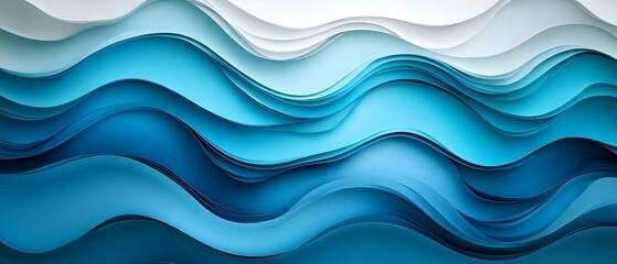 Fototapeta premium Abstract Blue Paper Cut Waves with Gradient and Layered Design