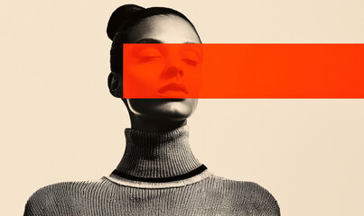 Modern Fashion Portrait with Bold Red Overlay on Neutral Tones