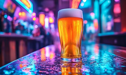 Two glasses of alcoholic beverage on a counter with bright lights in background.