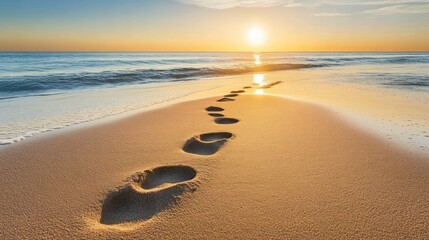 Sunset Beach Footprints: A Journey Towards the Golden Horizon