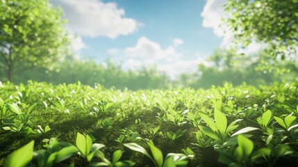Lush Green Field Under a Bright Blue Sky in Daylight