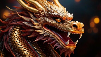 Majestic Chinese dragon displays intricate design and vibrant colors in traditional art