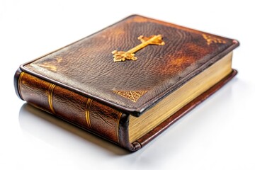 Obraz premium Holy Bible, isolated on white. A powerful image representing Christian faith, scripture, and religious study.
