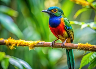 Obraz premium Jamaican rainforest: a Stripe-headed Tanager, brilliantly captured. Spindalis bird photography at its best.