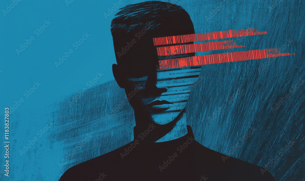 Aufkleber abstract cybersecurity data concept with blue and red digital elements
