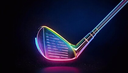Illuminated neon golf club against a dark background showcasing vibrant colors