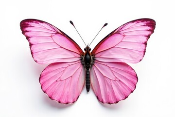 Delicate pink butterfly, wings spread wide, isolated on pure white , beauty, pretty, close-up