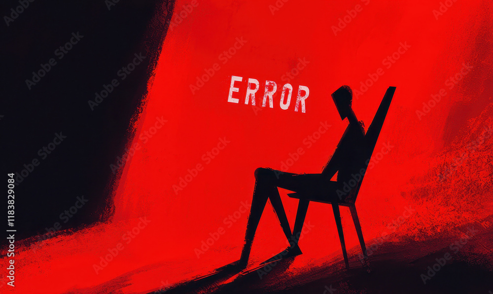 Poster Moody Silhouette Against Bold Red Background with Error Message