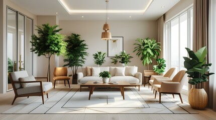 Fototapeta premium Modern Cozy Living Room with Open Concept Design and Natural Light.