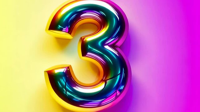 Colorful, rainbow number three. Holographic gradient. Symbol 3. Invitation for third birthday party, business anniversary, or any event celebrating a third milestone. Iridescent color.
