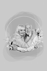 Creative photo 3d collage artwork poster postcard of cute couple hugging caring loving each other...
