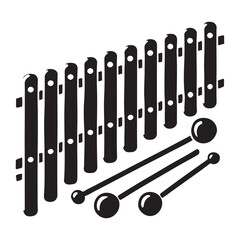Xylophone Silhouette Vector Illustration, Solid White Background.
